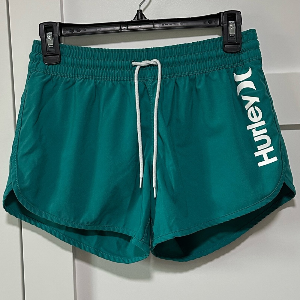 Hurley Teal Drawstring Athletic Shorts with Side Logo